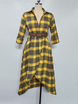 Women’s Plaid Belted Asymmetrical Shirt Dress
