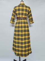 Women’s Plaid Belted Asymmetrical Shirt Dress