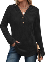 Women’s Ribbed V-Neck Button Front Top