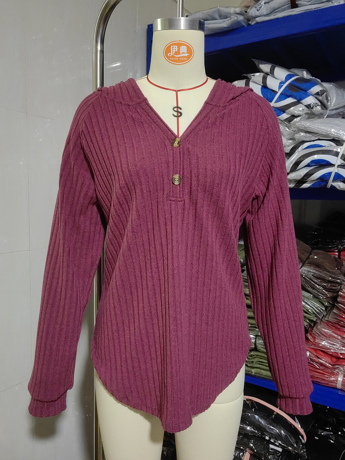 Women’s Ribbed V-Neck Button Front Top