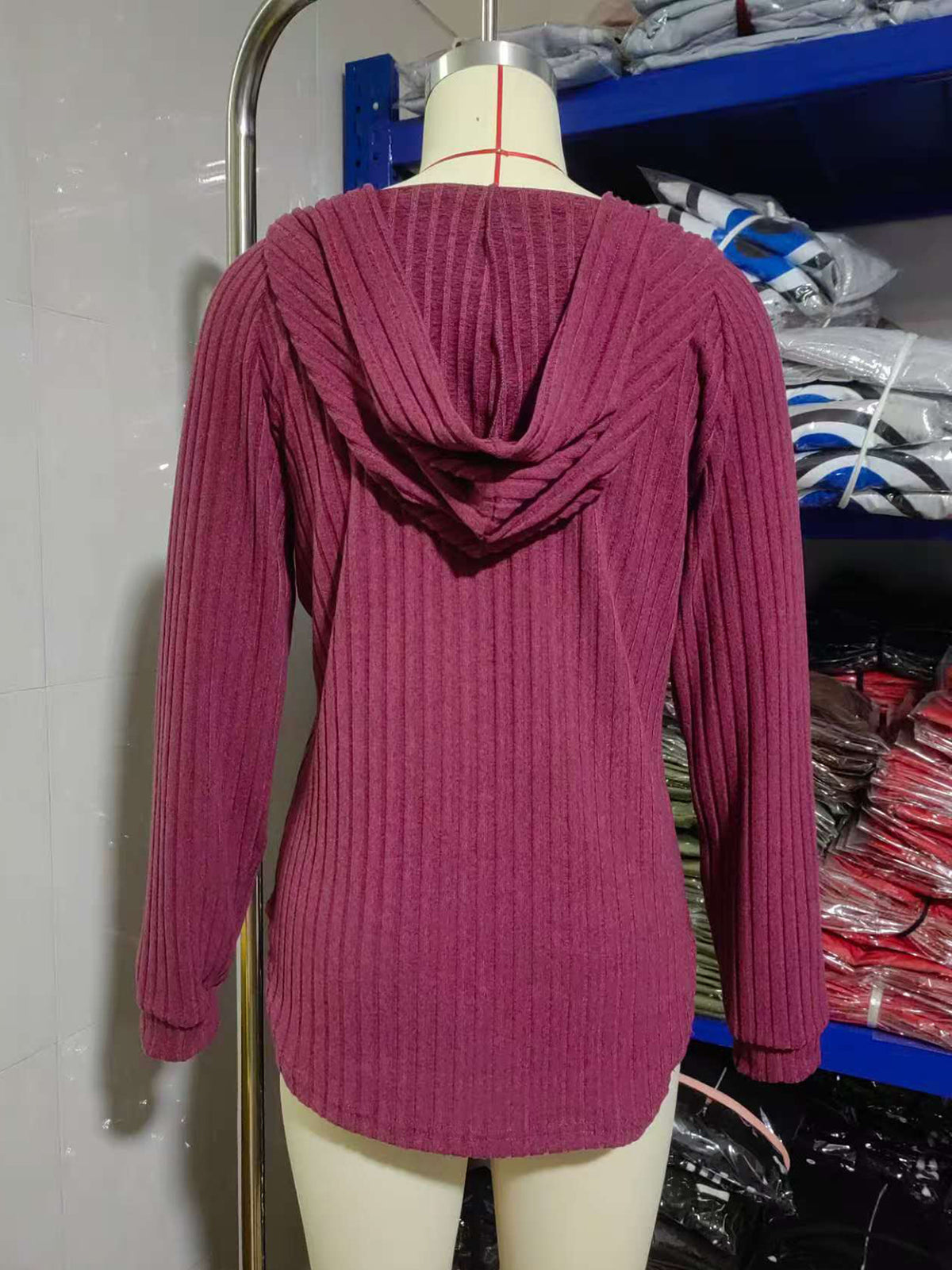 Women’s Ribbed V-Neck Button Front Top