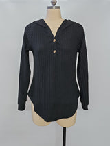 Women’s Ribbed V-Neck Button Front Top