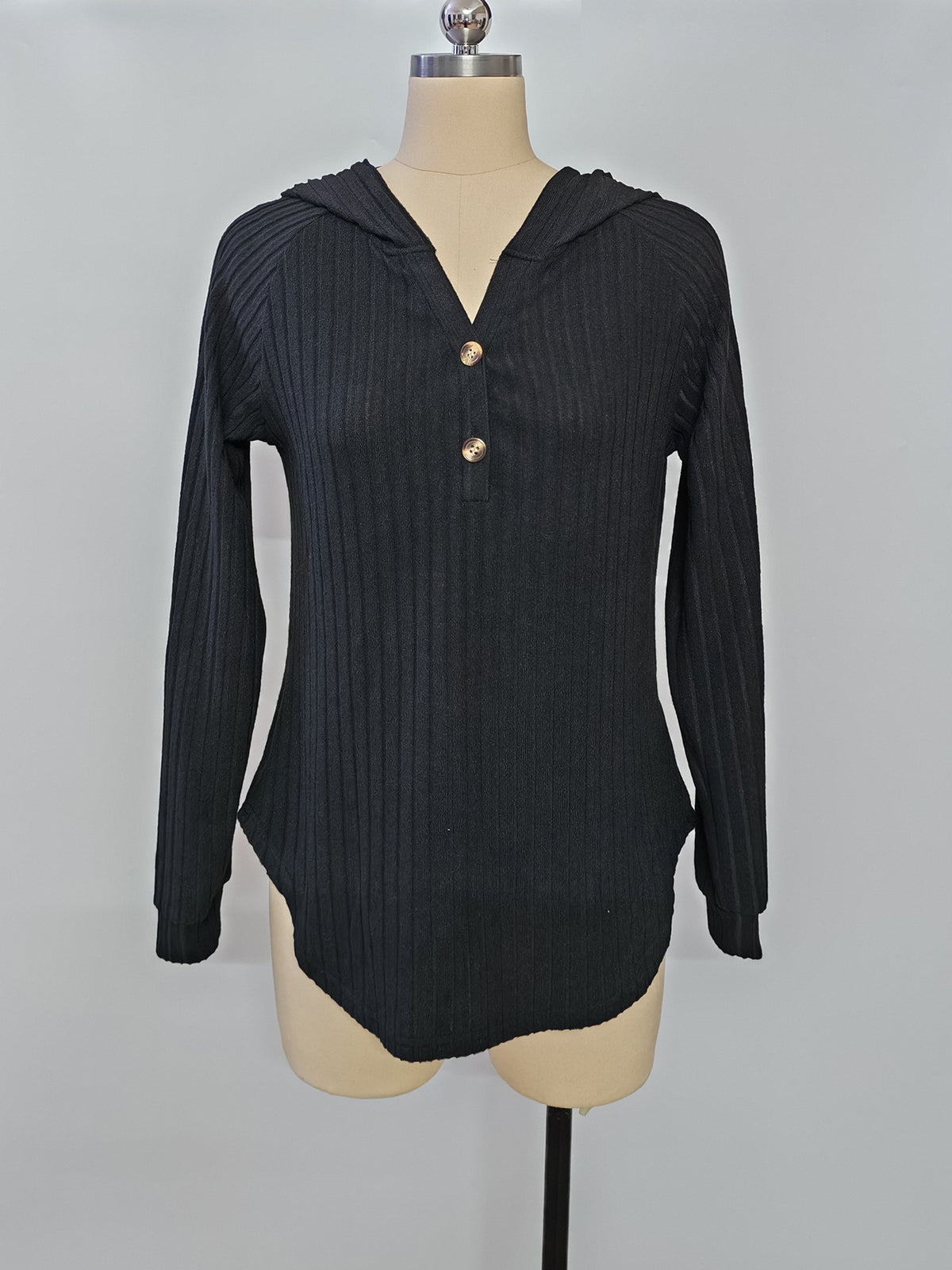 Women’s Ribbed V-Neck Button Front Top