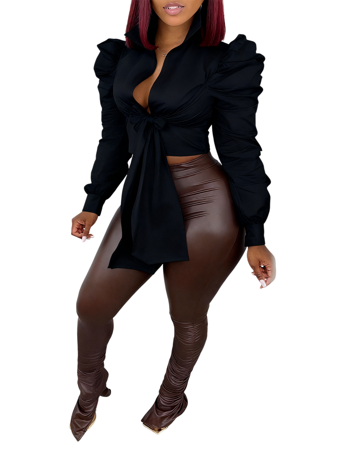 Women’s Cropped Collared Button Front Top