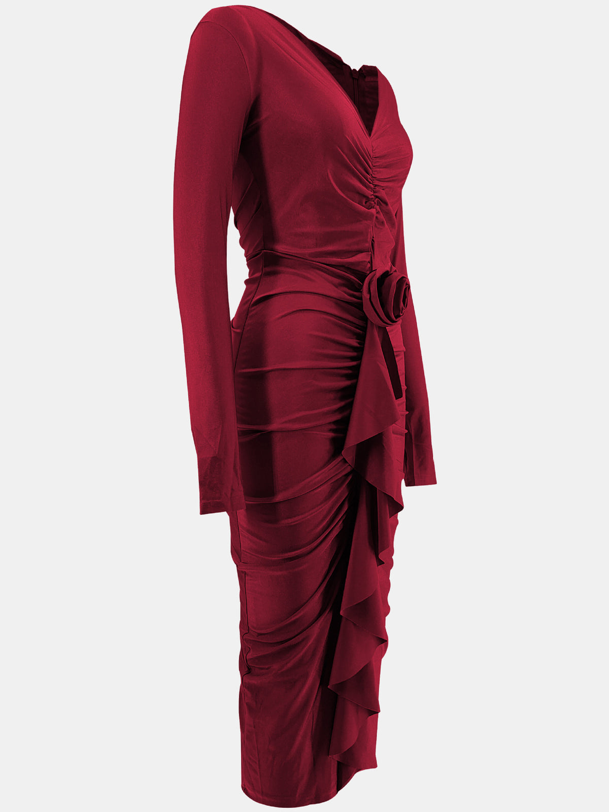 Women’s Ruched Ruffle Bodycon Midi Dress
