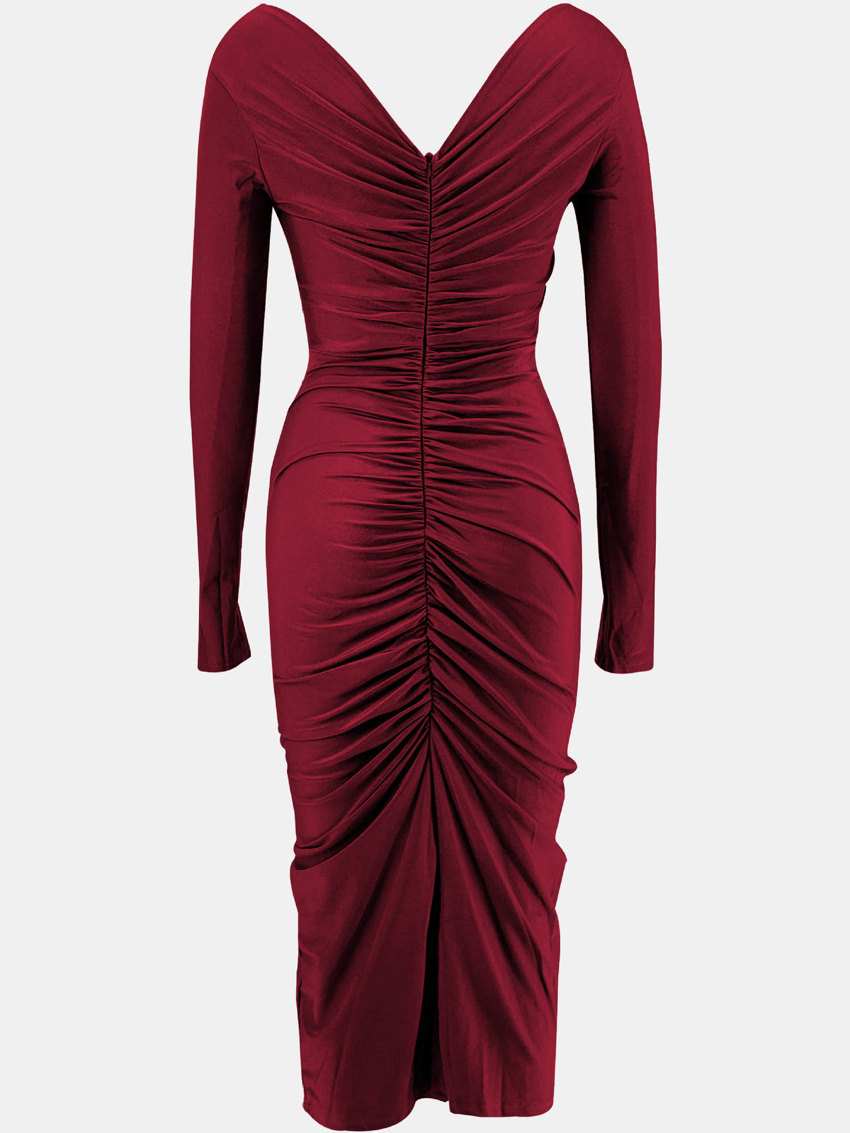 Women’s Ruched Ruffle Bodycon Midi Dress
