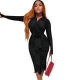 Women’s Ruched Ruffle Bodycon Midi Dress