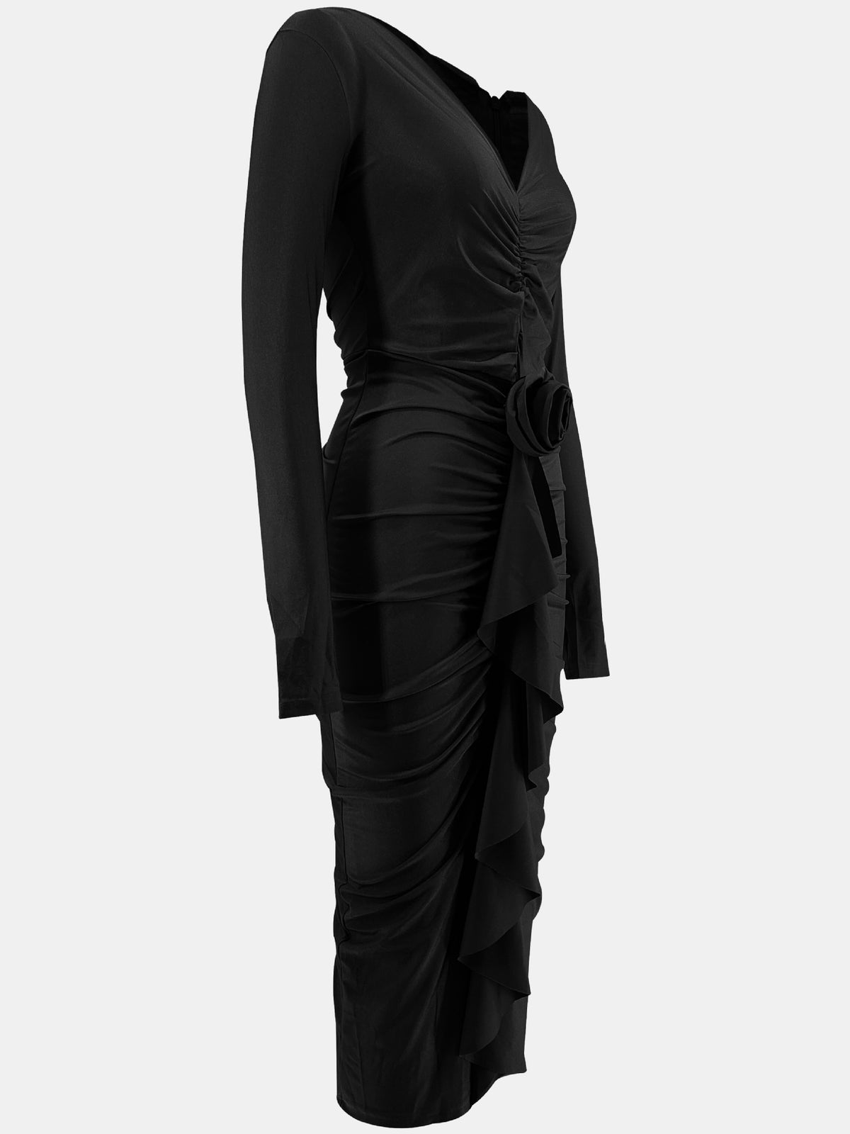 Women’s Ruched Ruffle Bodycon Midi Dress