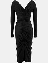 Women’s Ruched Ruffle Bodycon Midi Dress