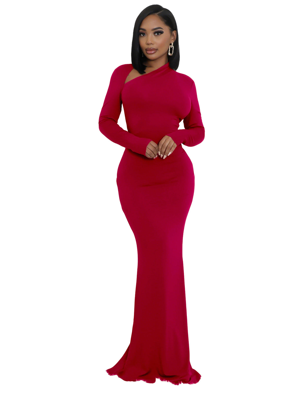 Women’s One Shoulder Long Sleeve Maxi Dress