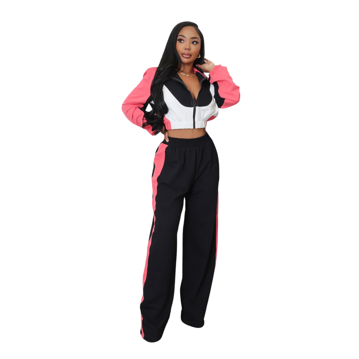 Women’s Color Block Crop Top & Wide Leg Set