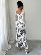 Women’s Floral Ruched Square Neck Maxi Dress