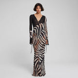 Women’s Zebra Print Sheer Sleeve Maxi Dress