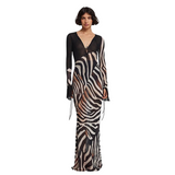 Women’s Zebra Print Sheer Sleeve Maxi Dress