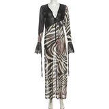 Women’s Zebra Print Sheer Sleeve Maxi Dress