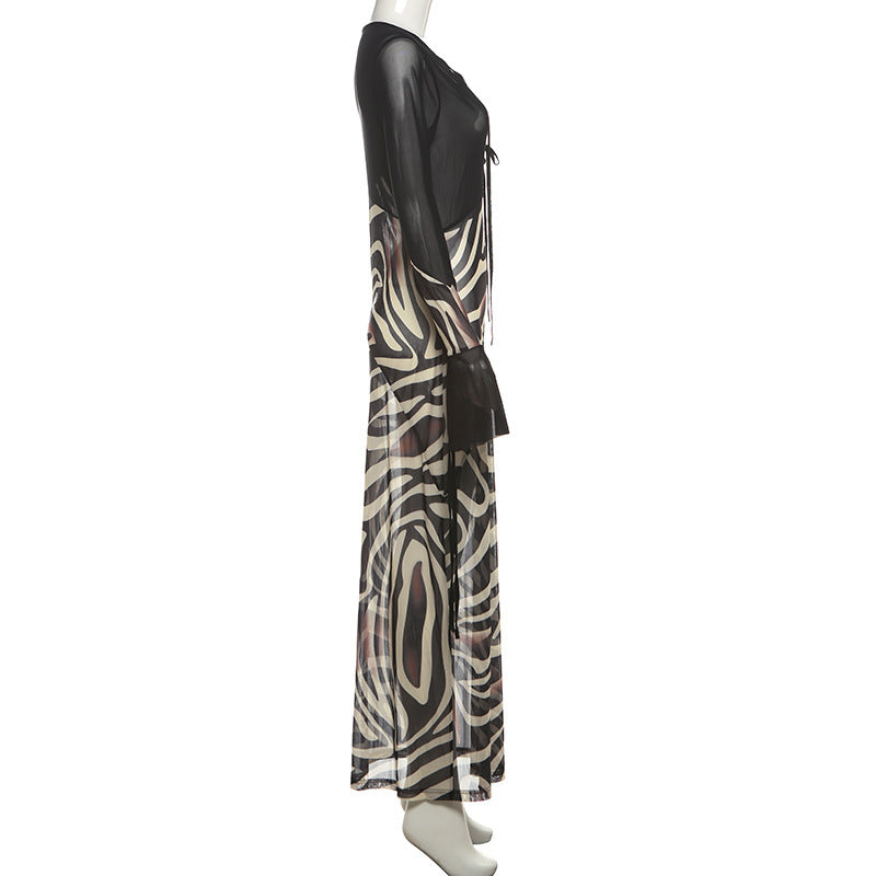 Women’s Zebra Print Sheer Sleeve Maxi Dress