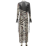 Women’s Zebra Print Sheer Sleeve Maxi Dress