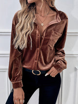 Women’s Velvet Button Front Shirt with Pocket