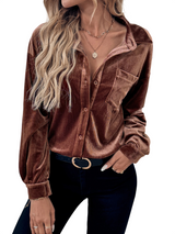 Women’s Velvet Button Front Shirt with Pocket