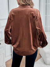 Women’s Velvet Button Front Shirt with Pocket