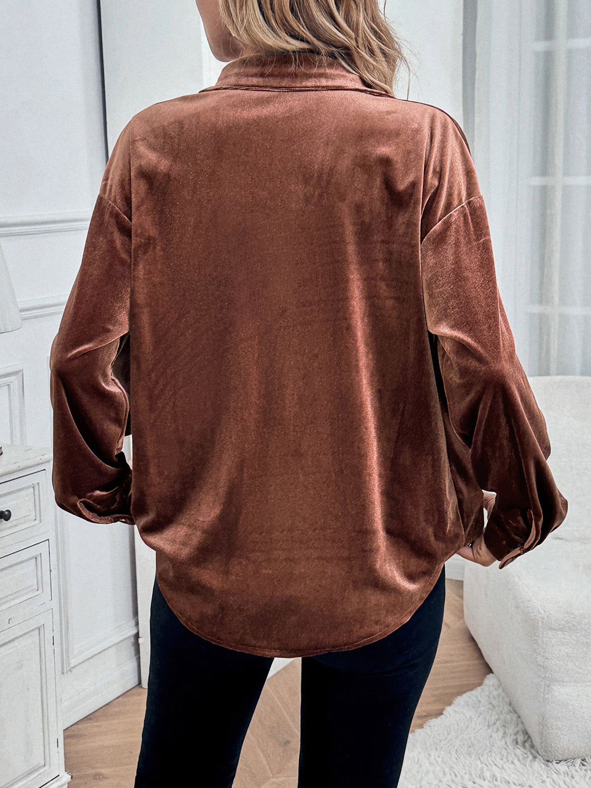 Women’s Velvet Button Front Shirt with Pocket