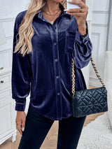 Women’s Velvet Button Front Shirt with Pocket