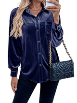 Women’s Velvet Button Front Shirt with Pocket
