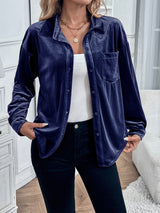 Women’s Velvet Button Front Shirt with Pocket
