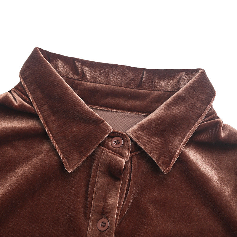 Women’s Velvet Button Front Shirt with Pocket