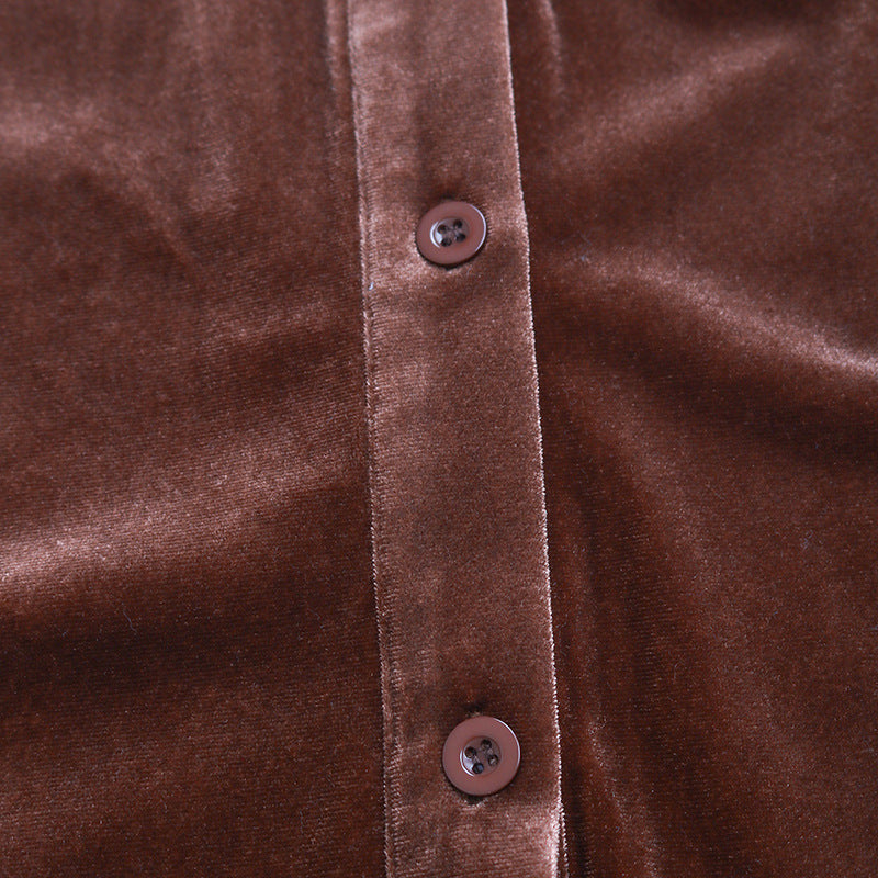 Women’s Velvet Button Front Shirt with Pocket