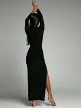 Women’s High Neck Ruched Slit Maxi Dress