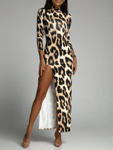 Women’s High Neck Ruched Slit Maxi Dress