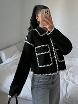 Women’s Cropped Scalloped Trim Button Jacket
