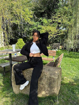 Women’s Cropped Jacket & Wide Leg Pants Set