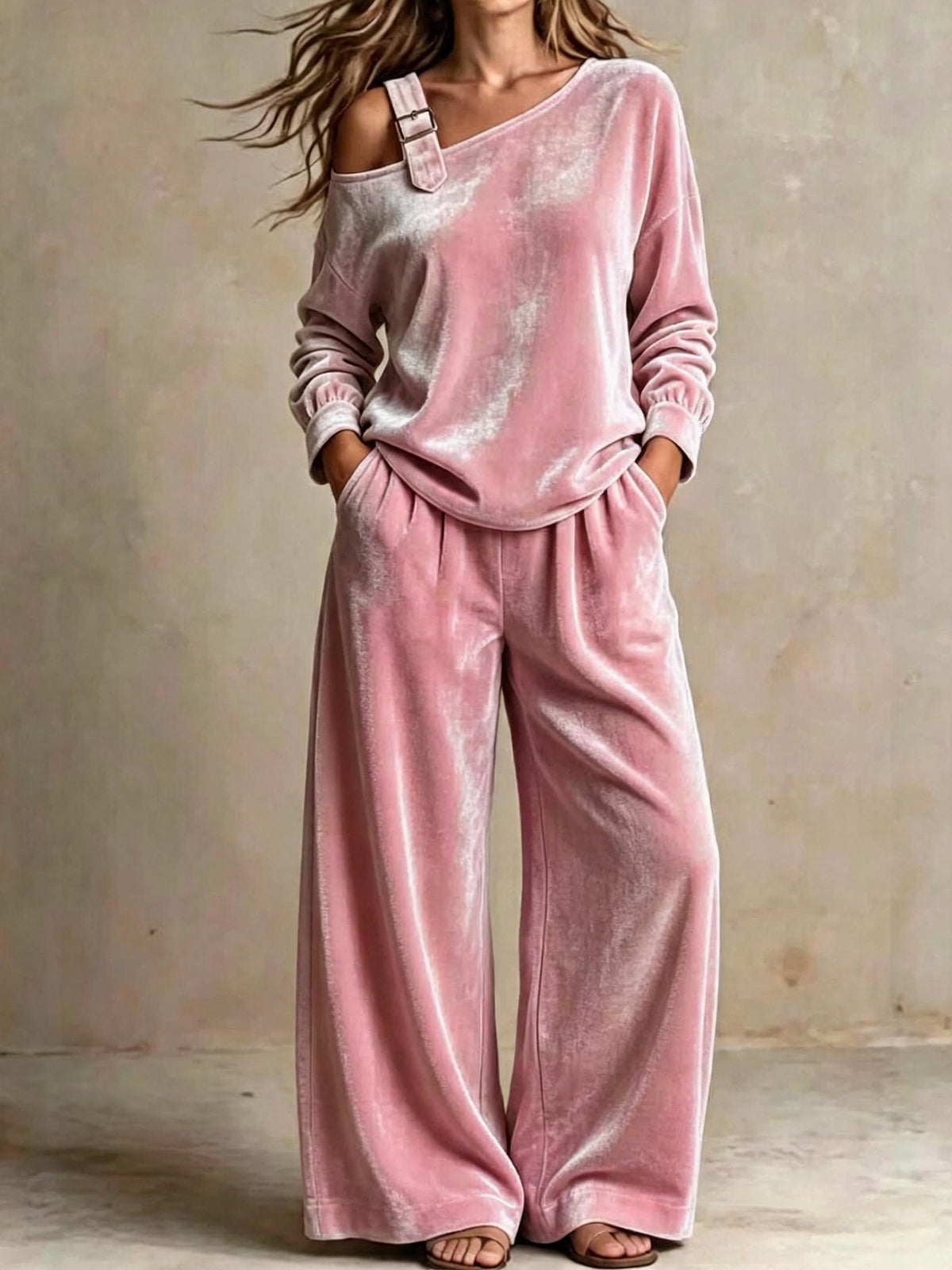 Women’s Velvet Off Shoulder Wide Leg Set