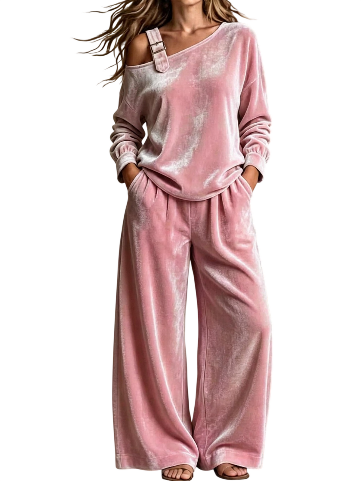 Women’s Velvet Off Shoulder Wide Leg Set