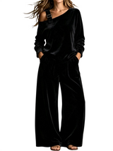 Women’s Velvet Off Shoulder Wide Leg Set
