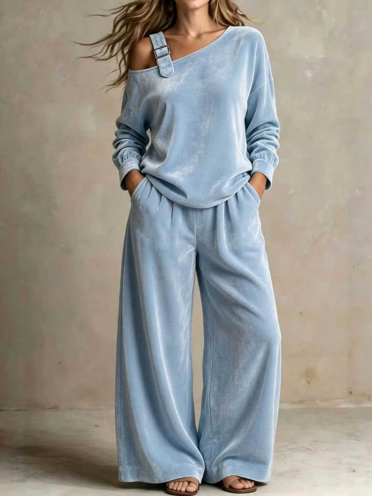 Women’s Velvet Off Shoulder Wide Leg Set