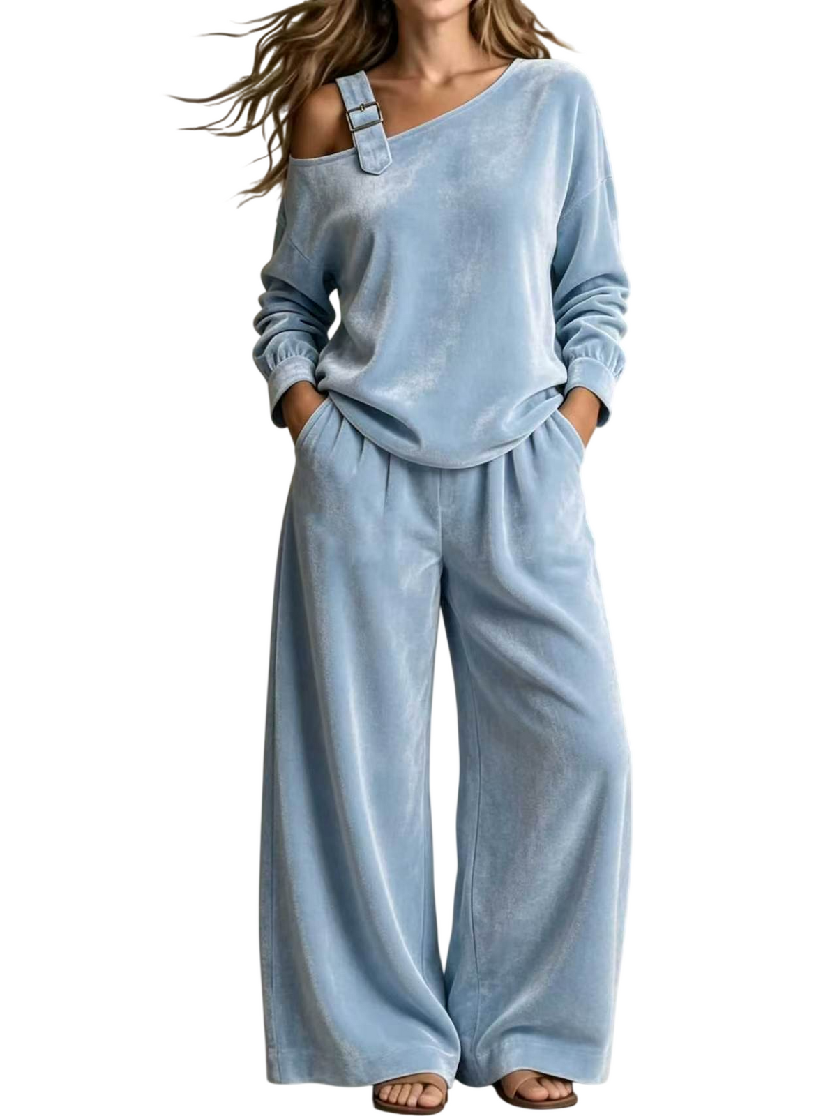 Women’s Velvet Off Shoulder Wide Leg Set