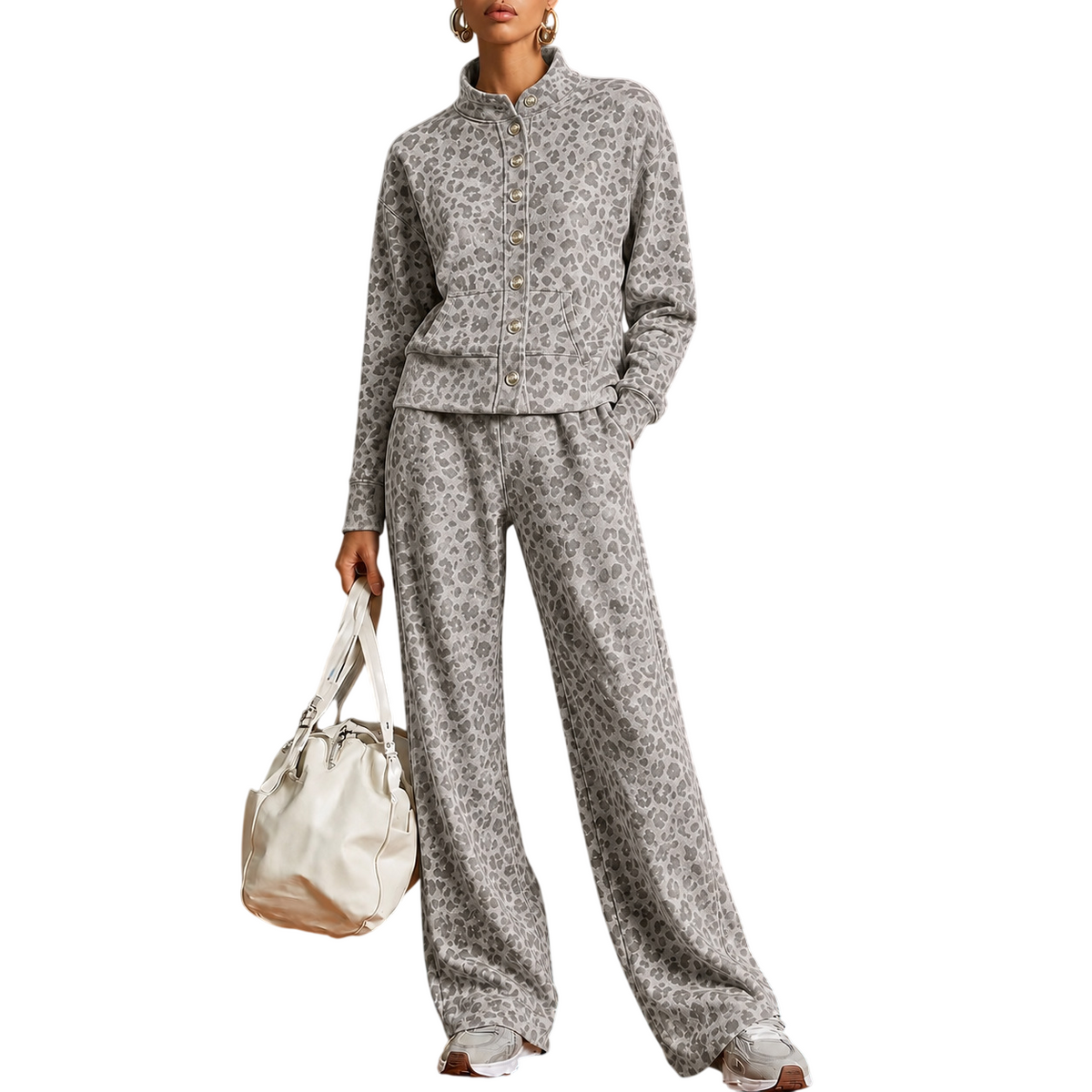 Women’s Leopard Print Zip Jacket Pants Set