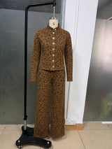 Women’s Leopard Print Zip Jacket Pants Set