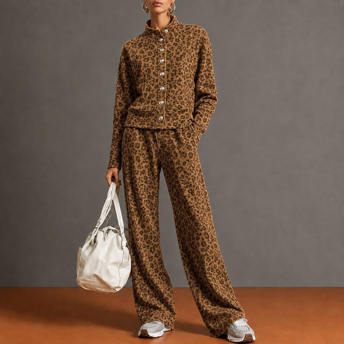 Women’s Leopard Print Zip Jacket Pants Set