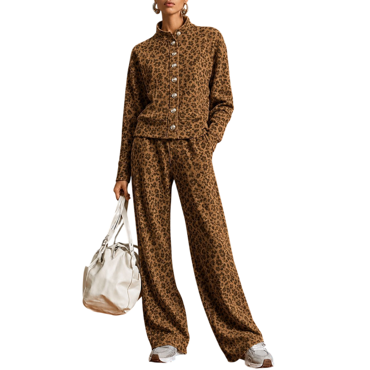 Women’s Leopard Print Zip Jacket Pants Set