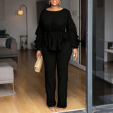 Women’s Ruffle Peplum Top & Wide Leg Pants Set