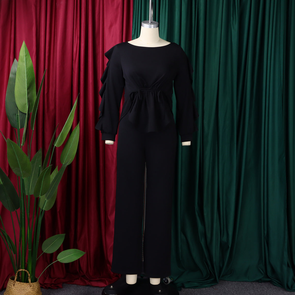 Women’s Ruffle Peplum Top & Wide Leg Pants Set