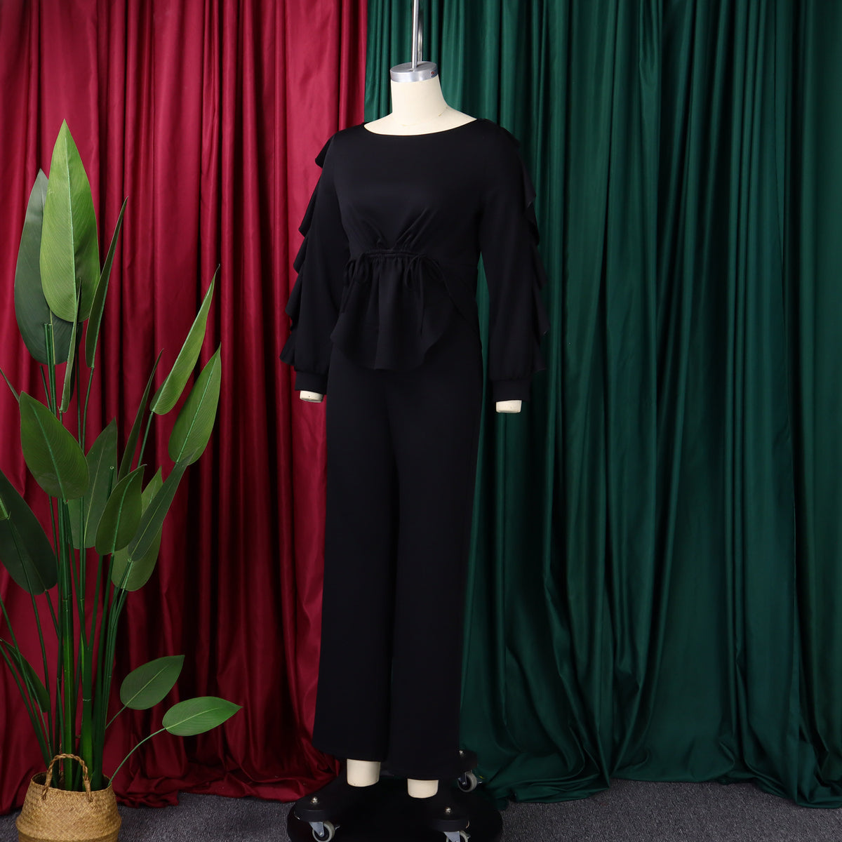 Women’s Ruffle Peplum Top & Wide Leg Pants Set