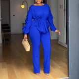 Women’s Ruffle Peplum Top & Wide Leg Pants Set