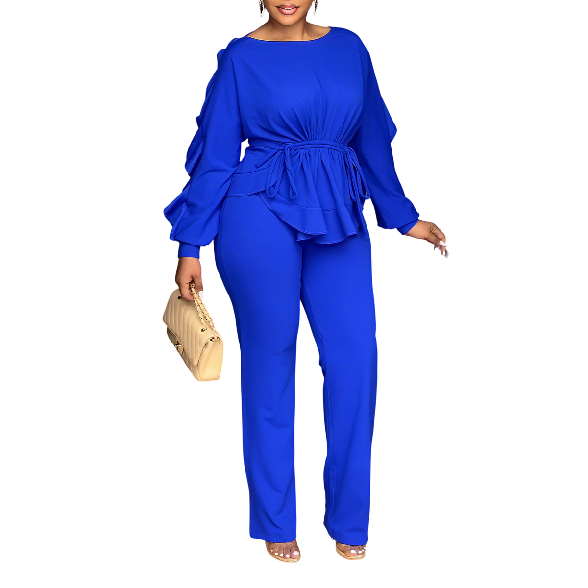 Women’s Ruffle Peplum Top & Wide Leg Pants Set
