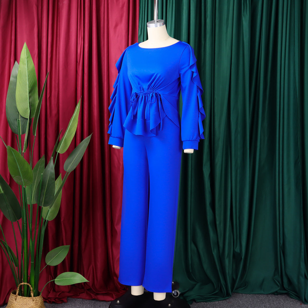 Women’s Ruffle Peplum Top & Wide Leg Pants Set