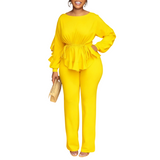 Women’s Ruffle Peplum Top & Wide Leg Pants Set